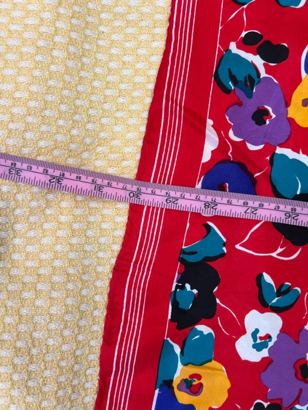 Vintage Bright Red Multicolor Floral Print Square Scarf